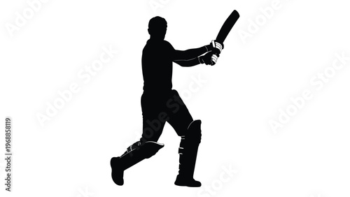 Silhouette of a cricket batsman in mid swing preparing to hit the ball