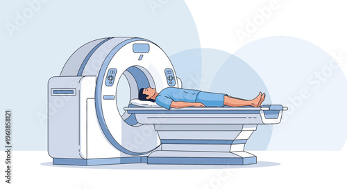 Patient undergoing MRI scan in a modern medical imaging machine