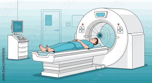 Patient undergoing MRI scan in a modern medical imaging room.