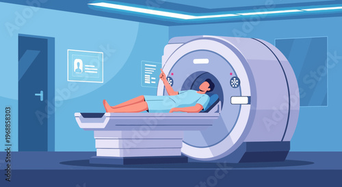 Patient undergoing MRI scan in modern medical diagnostic room