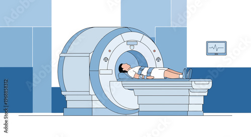 Patient undergoing MRI scan in modern medical diagnostic room, healthcare technology