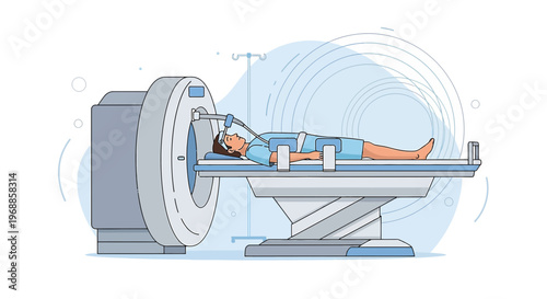 Patient undergoing MRI scan in modern medical diagnostic room