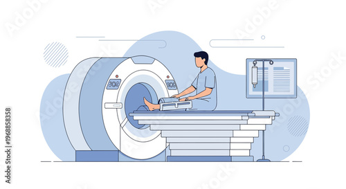 Patient undergoing MRI scan in modern medical facility, diagnostic imaging technology