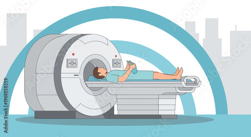 Patient undergoing MRI scan in modern medical facility, advanced technology for diagnosis