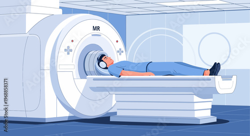 Patient undergoing MRI scan in modern medical facility, diagnostic imaging technology