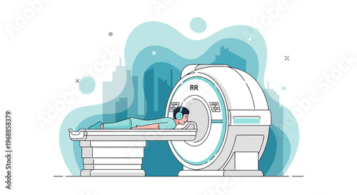 Patient undergoing MRI scan in modern medical facility, futuristic technology for diagnostics