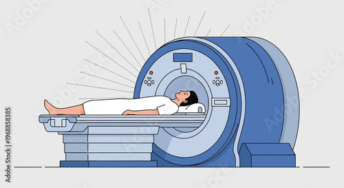 Patient undergoing MRI scan in a modern medical imaging machine