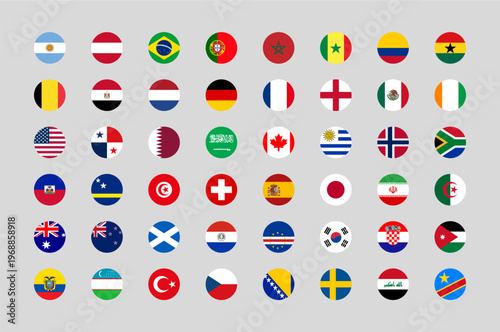 Bild auf Leinwand Circular flags of the countries participating in the 2026 international football