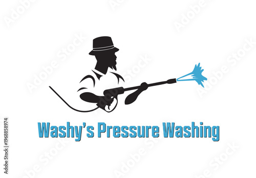 Washy’s Pressure Washing Logo, Pressure Washer Silhouette Logo, Cleaning Service Logo Design, Power Wash Business Branding Vector