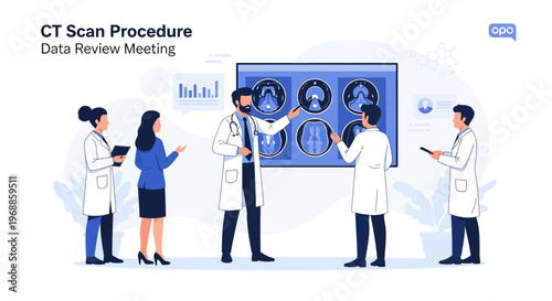 Medical Team Discussing CT Scan Results on Screen in Meeting Room