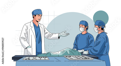 Medical Team Discussing Patient Case During Surgery Preparation in Operating Room