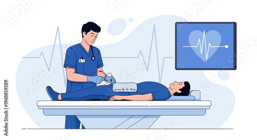 Medical Scan Procedure: Doctor Performing Diagnostic Imaging on Patient Lying Down