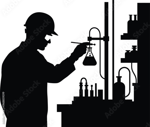 Silhouetted scientist conducting experiment in a laboratory setting