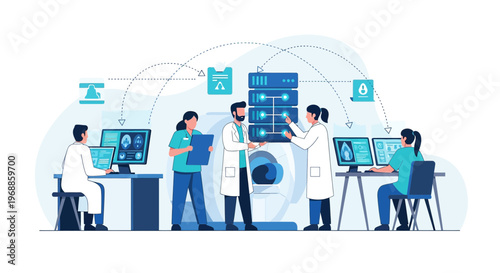 Medical Team Analyzing MRI Scan Data in Modern Diagnostic Center