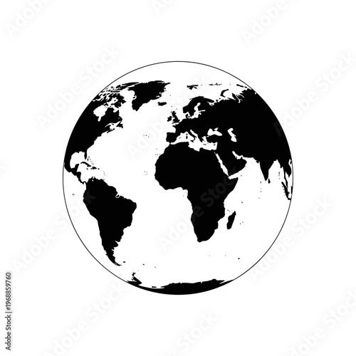 Black and white earth globe illustration.