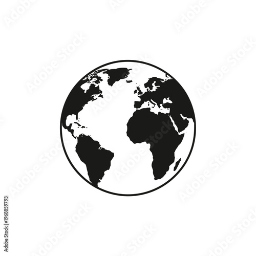 Black and white globe illustration.