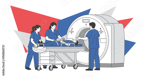 Medical Team Performing CT Scan on Patient in Modern Diagnostic Imaging Room