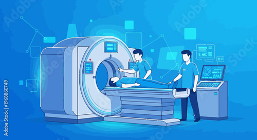 Medical Team Performing CT Scan on Patient in Modern Diagnostic Imaging Center