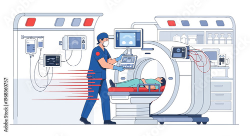 Medical Team Performing CT Scan on Patient in Modern Diagnostic Imaging Room