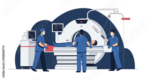 Medical Team Performing CT Scan on Patient in Modern Diagnostic Room