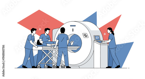 Medical Team Performing CT Scan on Patient in Modern Hospital Room