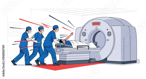 Medical Team Performing CT Scan on Patient in Modern Hospital Room