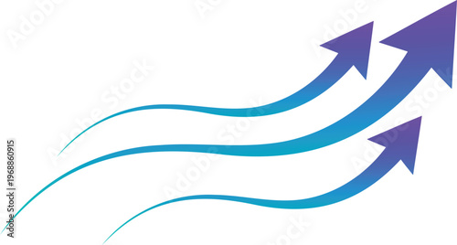 Three vibrant gradient arrows ascend dynamically symbolizing growth progress and upward momentum against a clean isolated