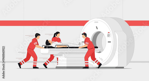 Medical Team Moving Patient to CT Scanner for Diagnostic Imaging