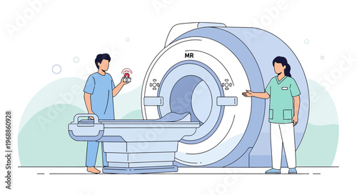 Medical Team Operating MRI Scanner for Patient Scan in Modern Hospital Room