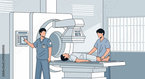 Medical Team Operating Advanced CT Scanner for Patient Diagnosis in Hospital