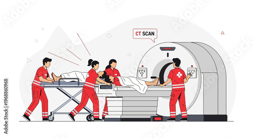 Medical Team Performing CT Scan on Patient in Hospital Room
