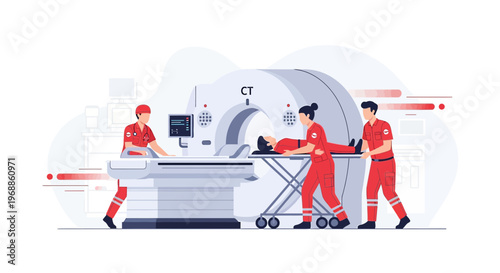 Medical Team Performing CT Scan on Patient in Hospital Room