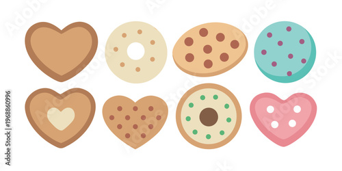 Playful assortment of heart, circle, and oval shaped cookies