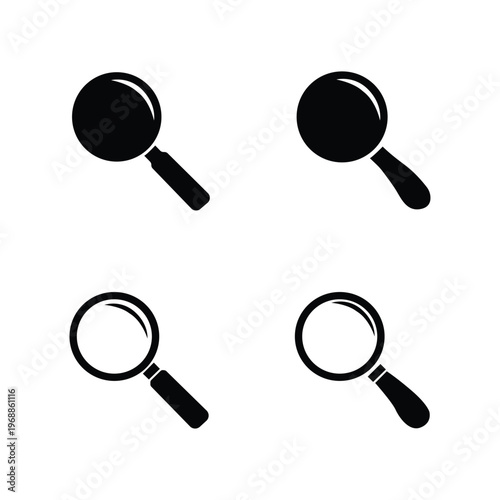 Minimalist Magnifying Glass Search Icon Set Vector Art Illustration