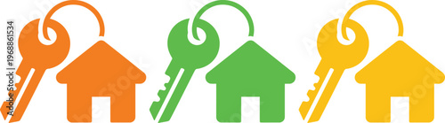 Colorful key and house icons representing different property types or ownership statuses