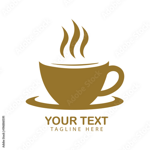 Coffee Cup Logo with Steam and Saucer Brown Cafe Icon Vector Art