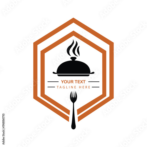 Modern Hexagon Food Logo with Fork Icon Vector Art Illustration