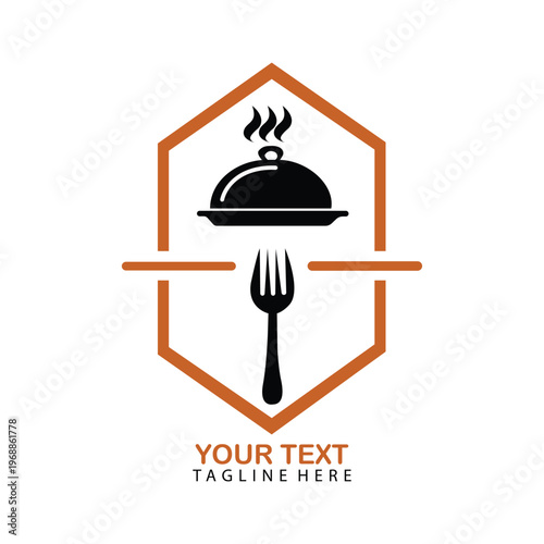 Modern Hexagon Food Logo with Fork Icon Vector Art Illustration