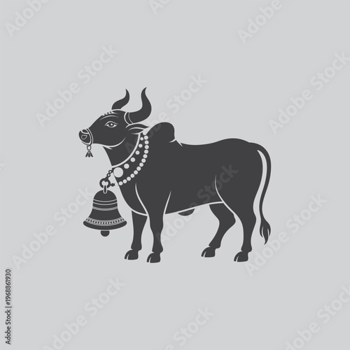 Decorated ox with bell illustration with design evokes cultural or traditional