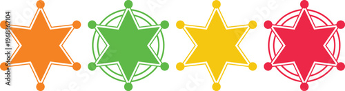 Four different geometric star patterns with unique designs and colors