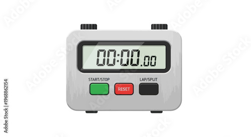 Digital stopwatch timer with lcd display and buttons on white background