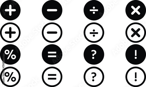 Four columns of circular symbols representing mathematical operations and functions