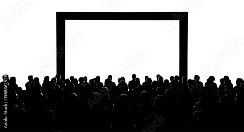 Audience watching empty screen with copy space silhouette