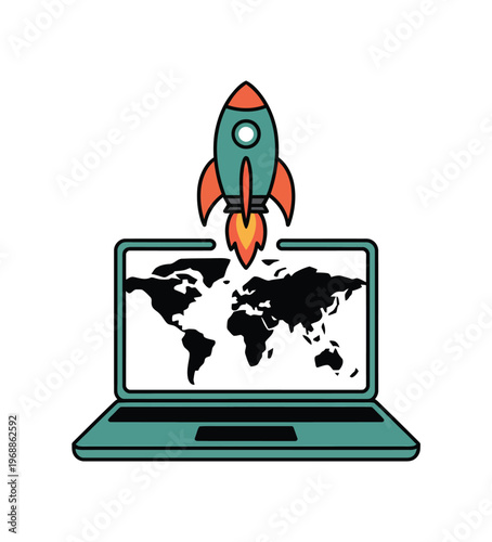 Rocket launching from laptop.