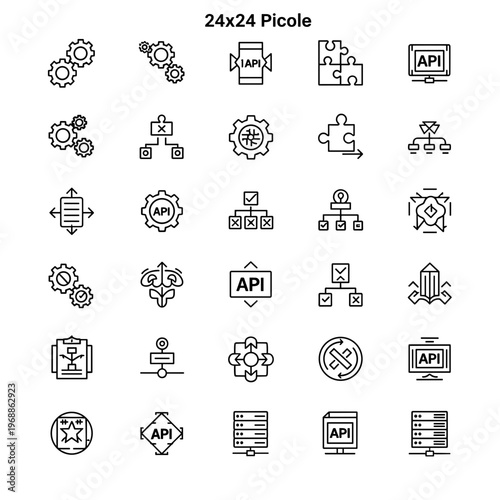 Black and white API line icons.