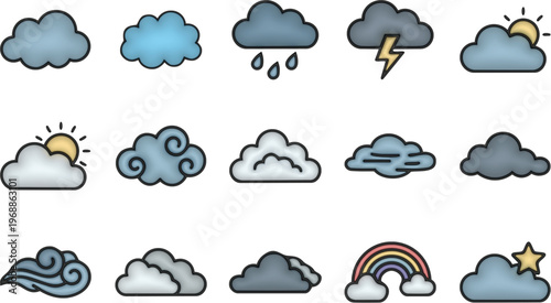 Weather Icon Pack Cloud Rain Lightning Forecast Set