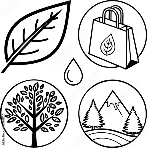 Symbols representing sustainable living and eco-friendly practices
