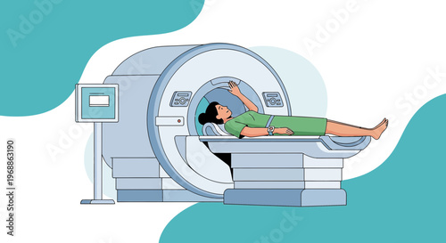 Patient undergoing MRI scan in a modern medical imaging machine, diagnostic procedure