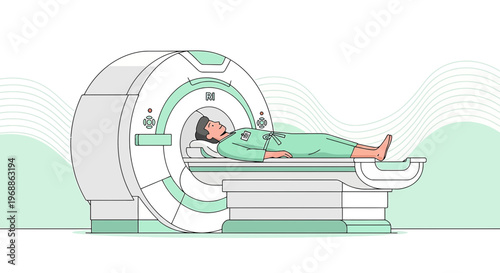 Patient undergoing MRI scan in a modern medical imaging machine, diagnostic procedure