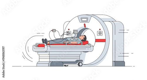 Patient undergoing MRI scan in a modern medical imaging machine, diagnostic procedure